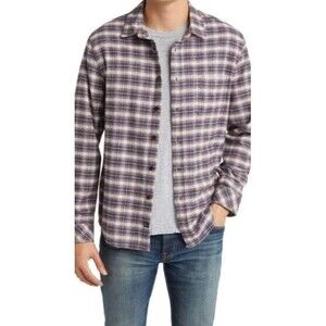 RAILS Shirt Mens Medium Berry Grey Plaid Flannel Button Up Pocket FORREST $158